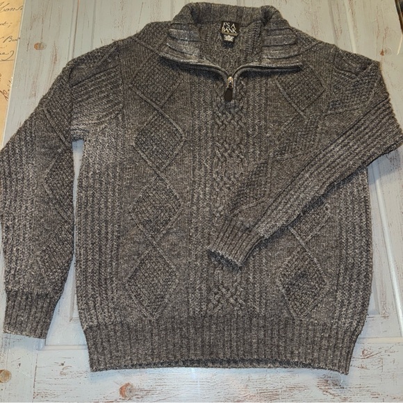 Jos. A. Bank Executive Collection XL Cable Knit Sweater Lamb Wool Nylon Gray Zip - Picture 2 of 7